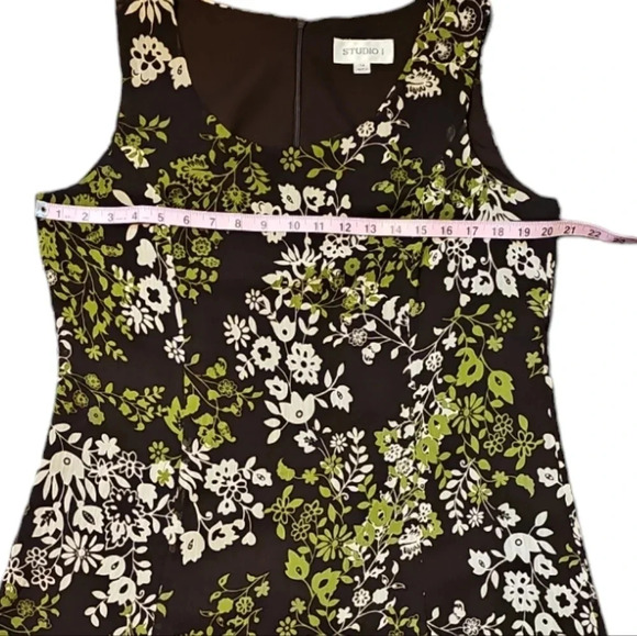 Studio I Size 14 Vintage 90s Brown Green Floral Maxi Dress Boho Cottage Earthy - Picture 6 of 7